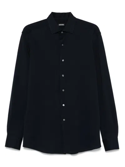 Zegna Piqué Shirt In Blue