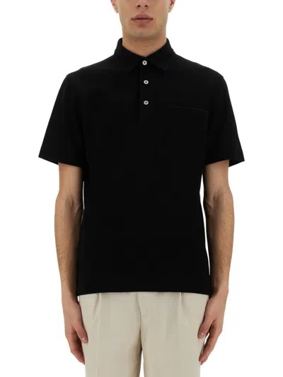 Zegna Polo Shirt Chest Pocket Regular Fit In Black