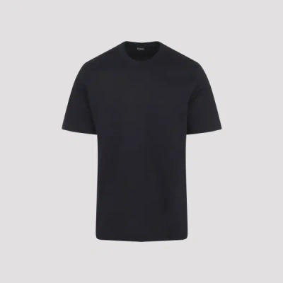 Zegna Cotton T Shirt Short Sleeves Crew Neck In Black
