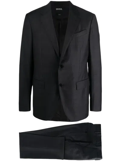 Zegna Plaid-check Single-breasted Suit In Blue