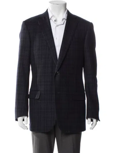 Pre-owned Zegna Plaid Print Blazer In Blue