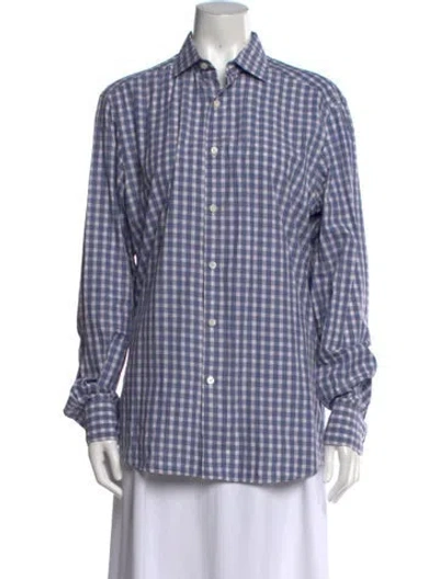 Pre-owned Zegna Plaid Print Long Sleeve Button-up Top In Blue