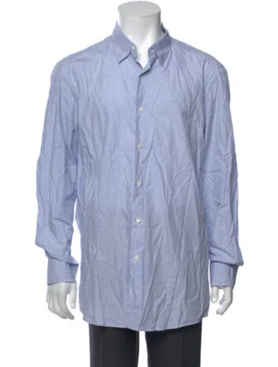 Pre-owned Zegna Plaid Print Long Sleeve Dress Shirt In Blue