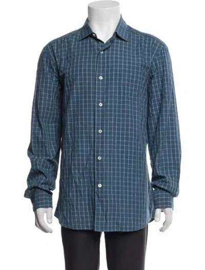 Pre-owned Zegna Plaid Print Long Sleeve Dress Shirt In Blue