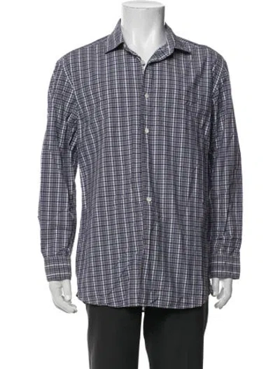 Pre-owned Zegna Plaid Print Long Sleeve Dress Shirt In Purple