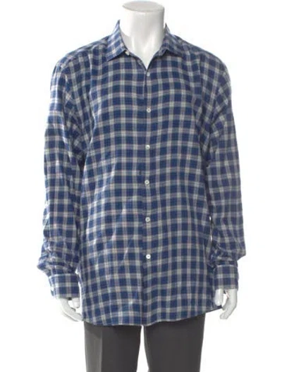 Pre-owned Zegna Plaid Print Long Sleeve Shirt In Blue