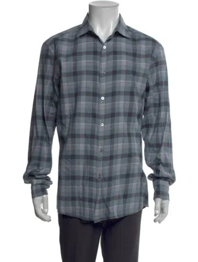 Pre-owned Zegna Plaid Print Long Sleeve Shirt In Blue