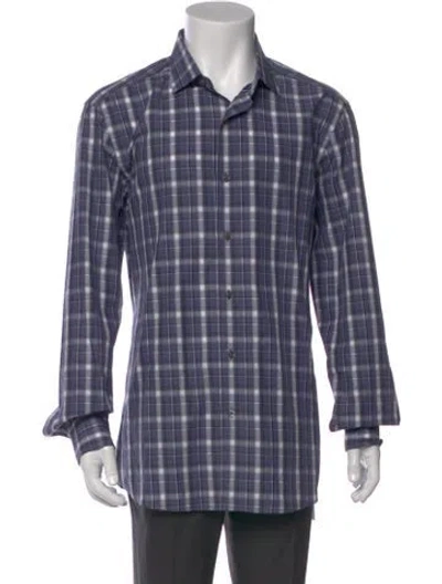 Pre-owned Zegna Plaid Print Long Sleeve Shirt In Blue