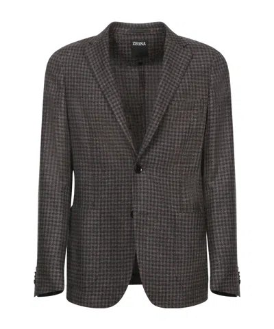 Zegna Plaid Suit Coat In Brown