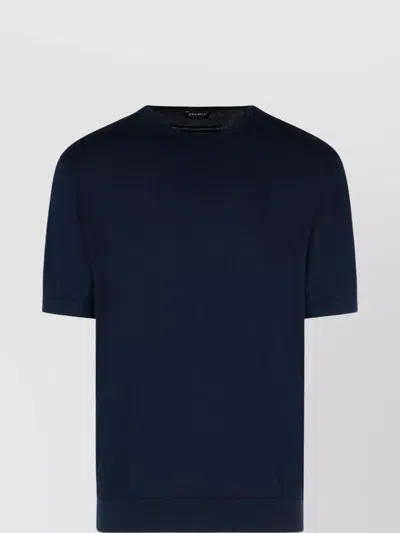 Zegna Plain Design Cotton T-shirt With Short Sleeves In Blue