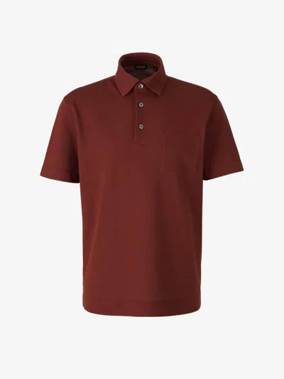 Zegna Premium Cotton Polo Shirt In Brown