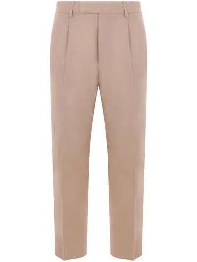 Zegna Pleated Gabardine Trousers In Nude
