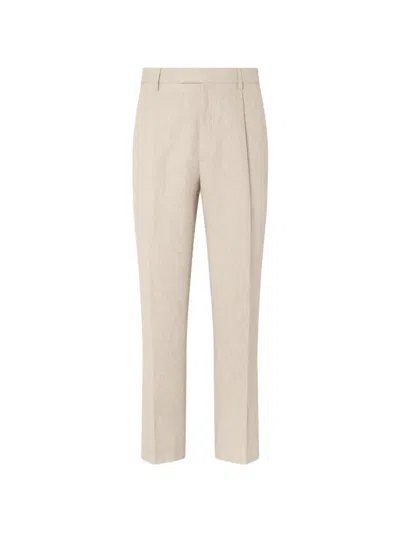 Zegna Pleated Linen Pants In Neutral