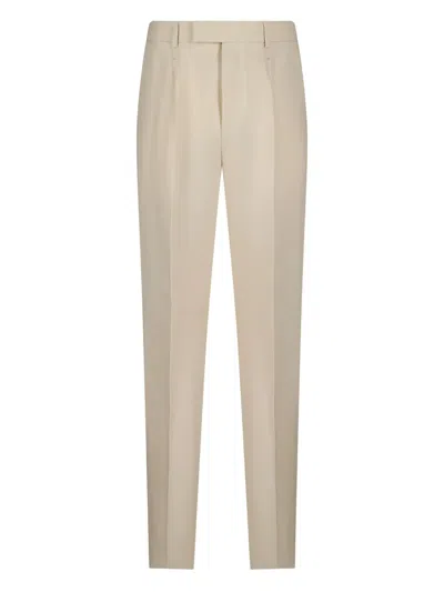 Zegna Pleated Linen Trousers In Neutral