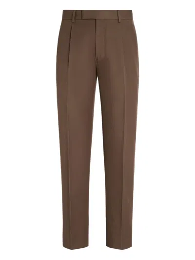Zegna Pleated Side-pocket Trousers In Brown