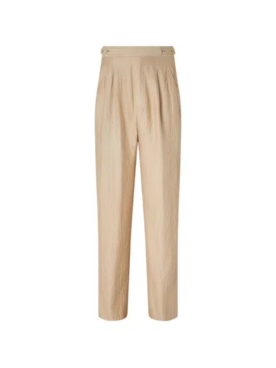 Zegna Pleated Silk Trousers In Brown