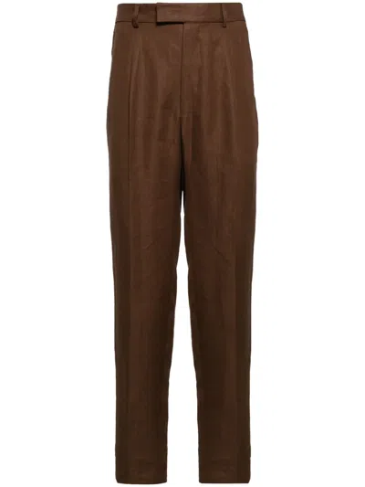 Zegna Pleated Slim-fit Trousers In 褐色