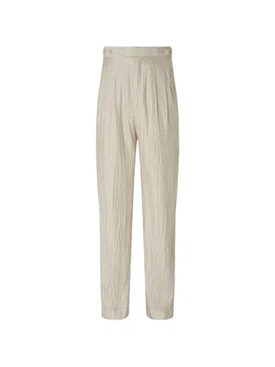 Zegna Pleated Striped Silk Trousers In Neutral