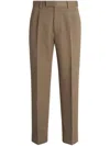 Zegna Straight-leg Pleated Cotton And Wool-blend Twill Trousers In 褐色