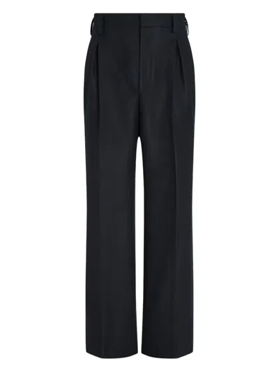Zegna Pleated Wool Trousers In Black