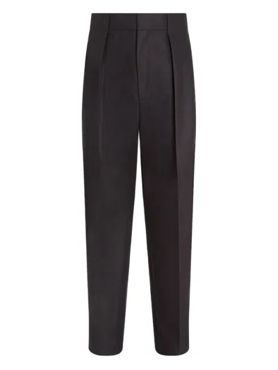 Zegna Pleated Wool Trousers In Black