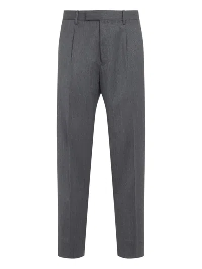 Zegna Pleated Wool Trousers In Gray