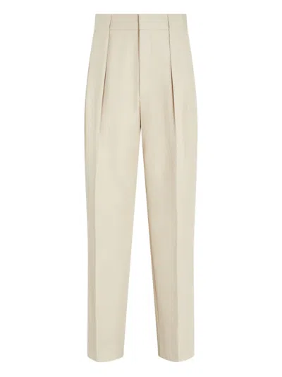 Zegna Pleated Wool Trousers In Neutral