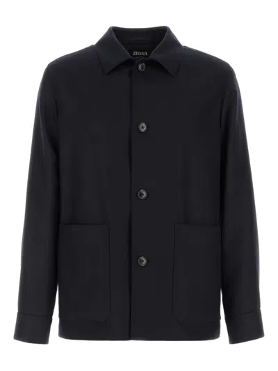 Zegna Long-sleeved Button-up Jacket In Black
