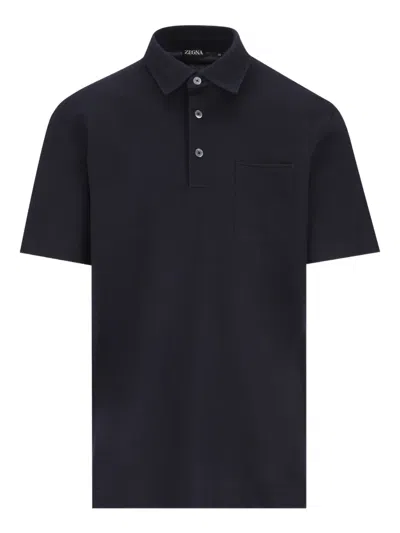 Zegna Pocket Polo Shirt In Blue