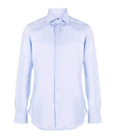 Zegna Pointed-collar Button-up Shirt In Blue