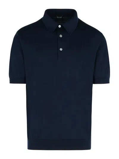 Zegna Men's Piquet Polo T-shirt In Black