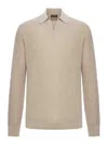 Zegna Cashmere Polo With Long Sleeves And Ribbed Hem In Neutral