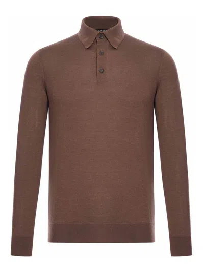 Zegna Cashmere And Silk Blend Polo Shirt In Brown