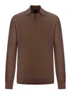 Zegna Cashmere Jacquard Long Sleeve Polo In Brown