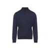 Zegna Cashseta Knit Polo With Ribbed Cuffs And Hem In Blue