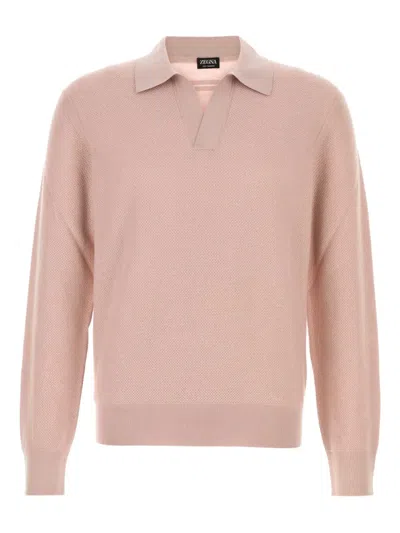 Zegna Cashmere Polo Shirt Collared Design In Pink