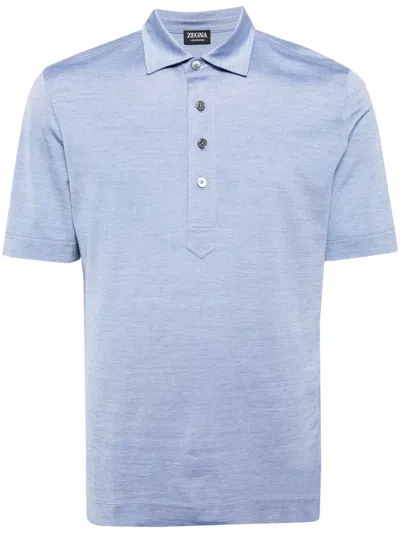 Zegna Polo-collar Cotton-blend Polo Shirt In Blue
