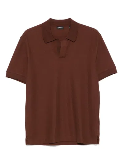 Zegna Polo-collar T-shirt In Brown