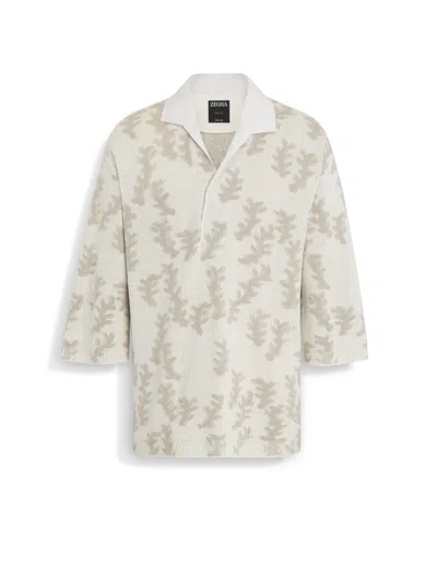 ZEGNA WHITE AND LIGHT BEIGE OASI LINO POLO SHIRT