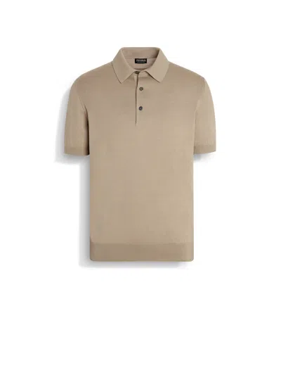 Zegna Polo En Premium Cotton Taupe Clair In Light Taupe