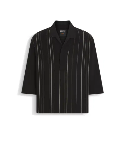 Zegna Dark Brown Light Beige And Green Silk Polo Shirt In Dark Brown/light Beige/green