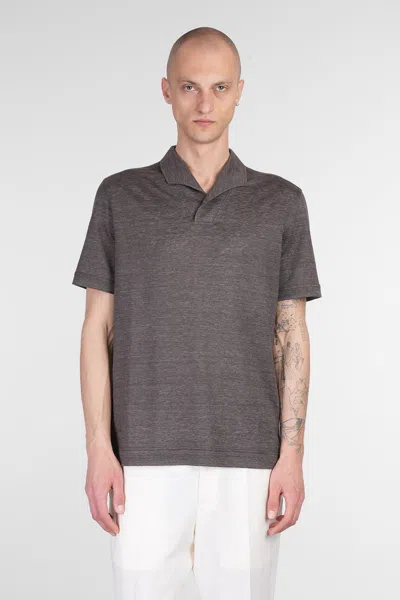 Zegna Polo In Brown Linen In Gray