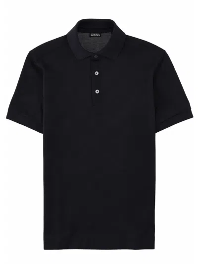 Zegna Polo In Cotone E Seta In Blue