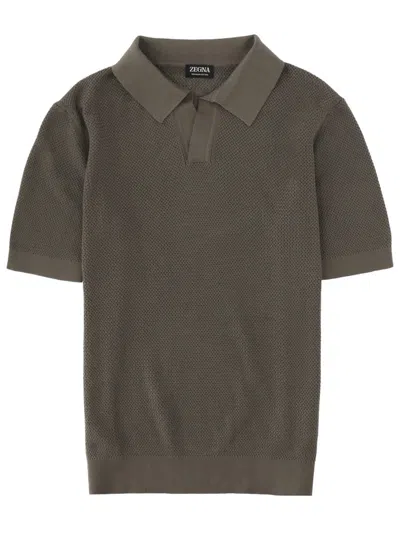 Zegna Polo Jacquard In Cotone In Gray