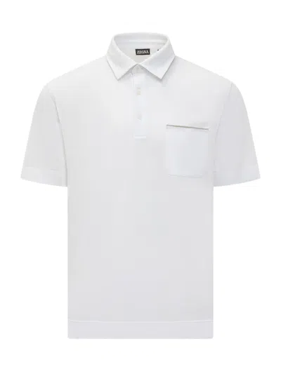 Zegna Leather-trimmed Cotton-piqué Polo Shirt In White