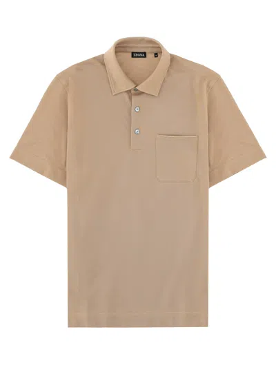 Zegna Polo Regular Fit In Brown