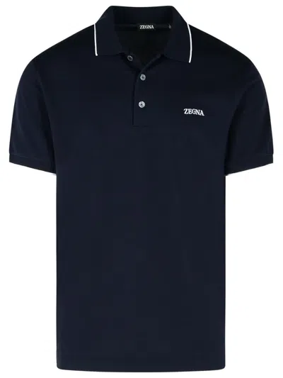 Zegna Cotton Polo Shirt With Logo In Blue