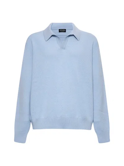 Zegna Polo Shirt In Light Blue