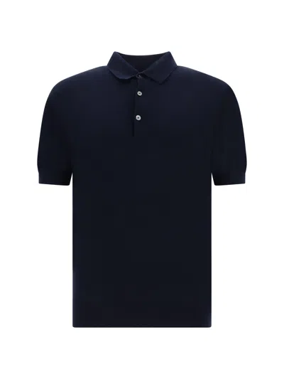 Zegna Men's Cotton Honeycomb Polo Shirt In Blue Navy Unito