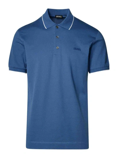 Zegna Polo Shirt In Blue Cotton